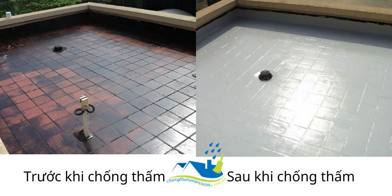 Sân thượng trước và sau khi thi công chống thấm chuyên nghiệp tại TPHCM bởi Chống Thấm Miền Nam