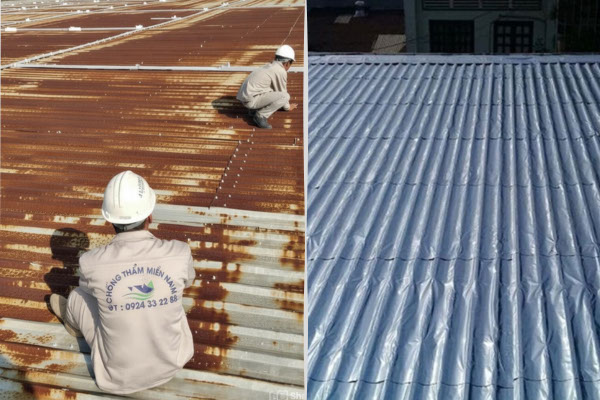 trước và sau khi chống dột mái tôn nhà cưởng bằng màng bitum