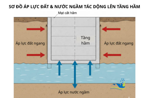Áp lực nước ngầm đẩy ngược sàn đáy tầng hầm – lý do sàn phải dày ít nhất 35 cm ở TP.HCM