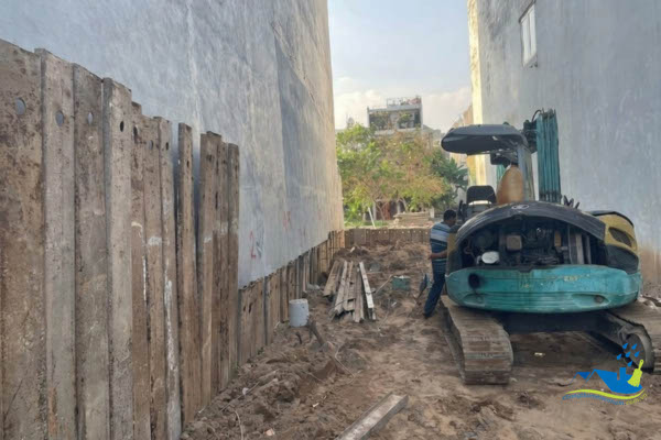 Thi công bán hầm nhà phố với phần hầm nổi một phần trên mặt đất