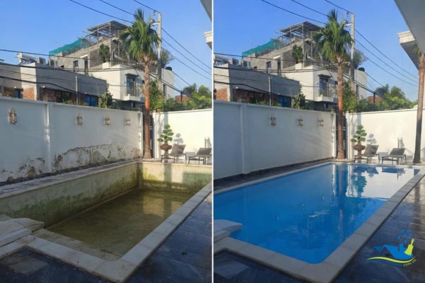 Hồ bơi thấm nước rò rỉ ngày mất 200 lít nước sau khi chống thấm đã không còn tụt nước